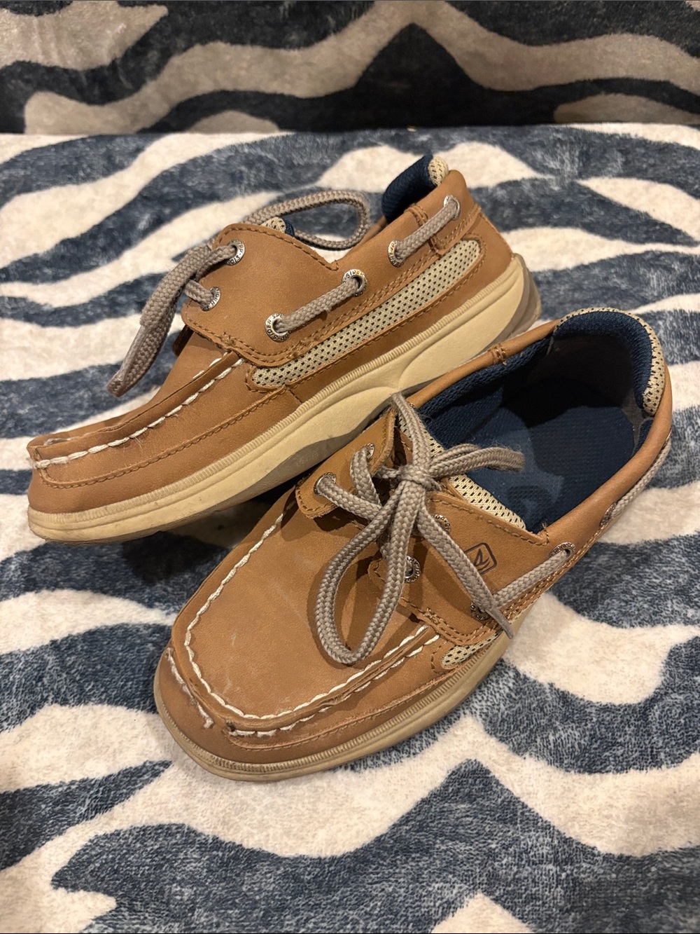Sperry Top-Sider Lanyard Tan Leather Boat Shoes Kids Size 13.5 M